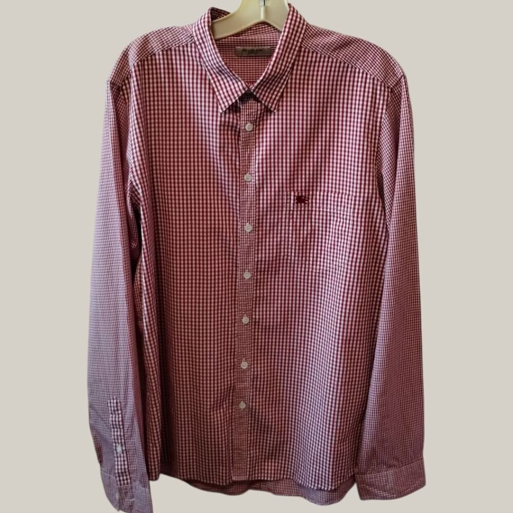 Burberry London Gingham Poplin Long-Sleeve Button-Up Shirt Mens Red/White  Large